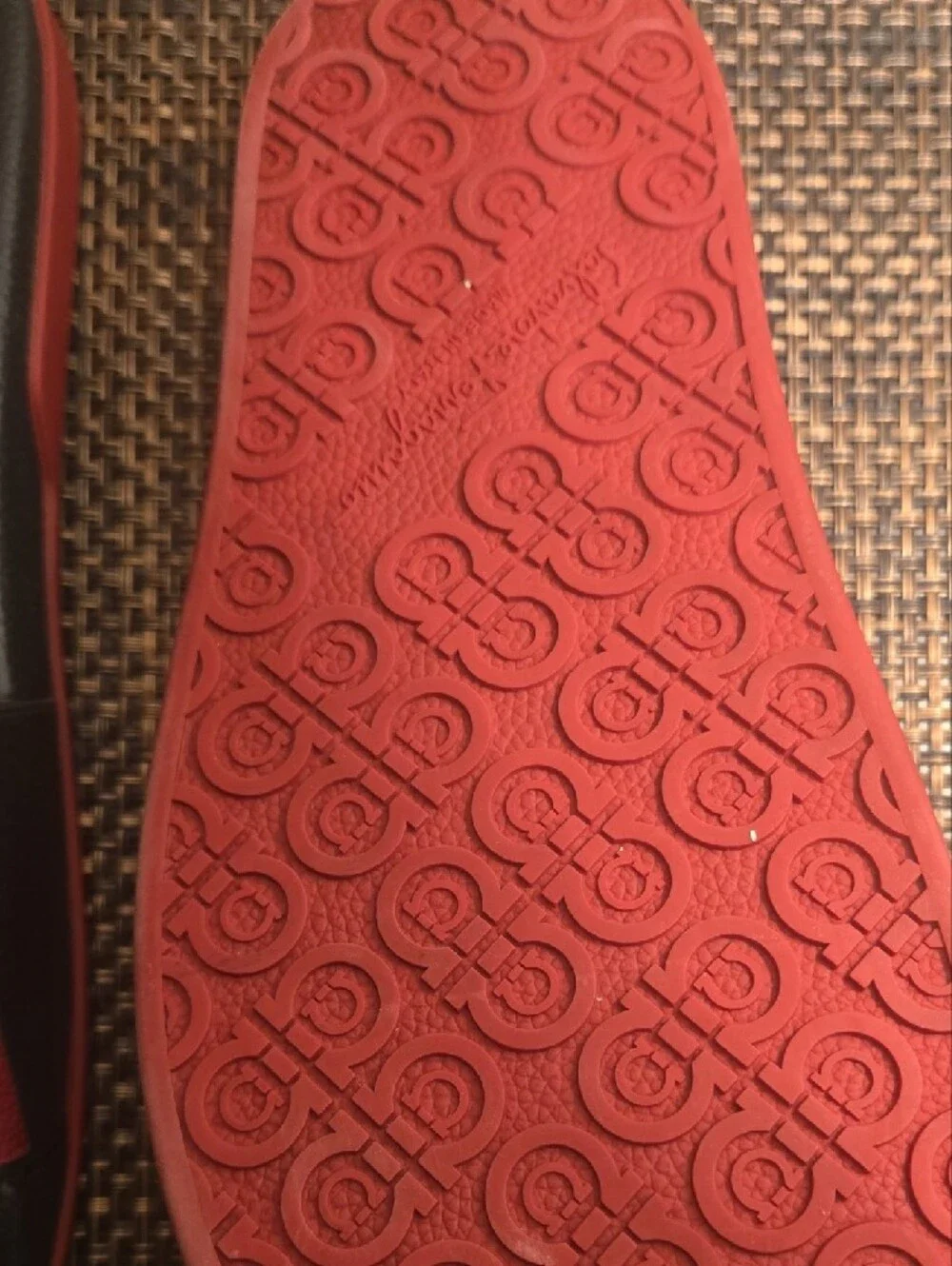 Salvatore Ferragamo Black Slides with Red Logo Band